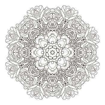 Oriental beautiful ornament. Mandala. Round pattern. Hand drawing. Relax, yoga. Coloring