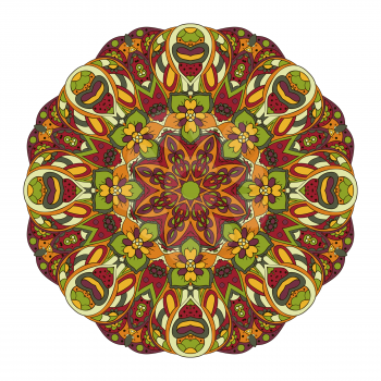 Mandala. Oriental pattern. Doodle drawing. Traditional round ornament. Turkey, Egypt, Islam. Relaxing picture. Red and orange colors