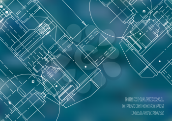 Mechanical Engineering drawing. Blueprints. Mechanics. Cover, background for your design. Blue