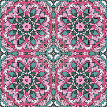 Oriental ornament relaxing. Mandala. Doodle Seamless pattern. Pink and blue