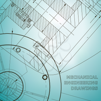 Backgrounds of engineering subjects. Technical illustration. Mechanical. Light blue
