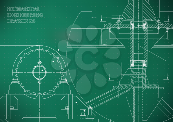 Blueprints. Mechanical construction. Engineering illustrations. Technical Design. Banner. Light green. Points