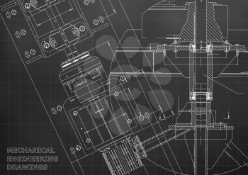 Blueprints. Mechanical engineering drawings. Technical Design. Cover. Banner. Black. Grid