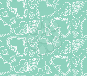 Cute seamless pattern. A heart. Hand drawing. Contour drawing. Doodle design, design. Love. Sketch. Blue background