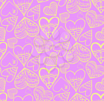 Cute seamless pattern. A heart. Hand drawing. Contour drawing. Doodle design, design. Sketch. Light pink background