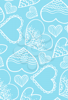 Cute seamless pattern. Doodle. Contour drawing. Love. A heart. Hand drawing. Sketch. Blue background
