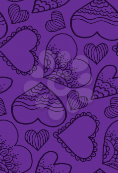 Cute seamless pattern. Doodle. Contour drawing. Love. A heart. Hand drawing. Sketch. Purple background