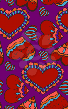 Cute seamless pattern. Doodle heart. Love. Heart. Hand drawing. Sketch. Purple background