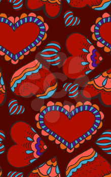 Cute seamless pattern. Doodle heart. Love. Heart. Hand drawing. Sketch. Red background