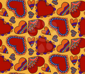 Cute seamless pattern. Heart. Hand drawing. Doodle decoration, design. Love. Sketch. Orange background