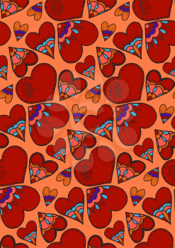 Cute seamless pattern. Heart. Hand drawing. Doodle. Love. Sketch. Peach background