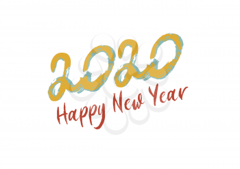 Happy New Year 2020. Holiday card, flyer, banner. Cover for calendar or business diary. Color text design, calligraphy, brush drawing