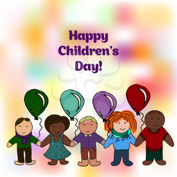 World Children's Day. Picture for your design. Card, cover, banner. Childhood, friendship. Air balloons
