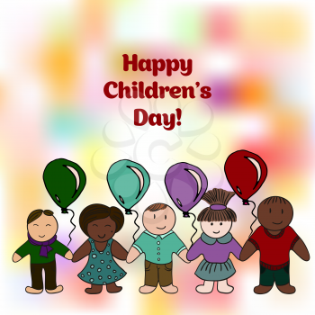 World Children's Day. Picture for your design. Card, cover, banner. Childhood, friendship, joy. Air balloons