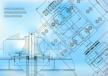 Blueprints. Mechanical construction. Technical Design. Engineering Cover. Banner. Blue