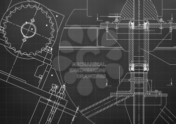 Blueprints. Mechanical construction. Technical Design. Engineering illustrations. Banner. Black. Grid