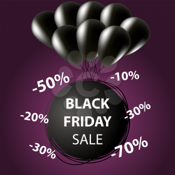 Doodle sale tag. Black friday Sale banner. Balloons in black. Super discounts