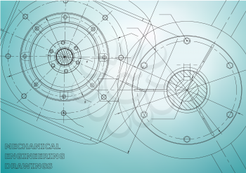 Mechanical engineering drawings. Vector background. Light blue