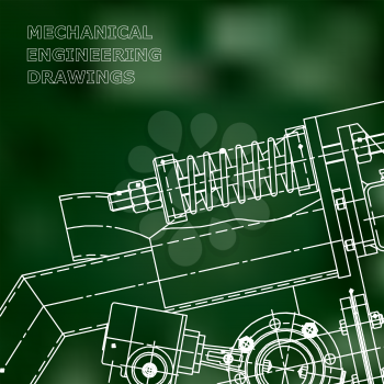Mechanical engineering the drawing. Technical illustrations. The drawing for technical design. A cover, a banner. A place for the text. Green