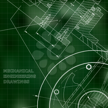 Green background. Grid. Backgrounds of engineering subjects. Technical illustration. Mechanical engineering. Technical design. Instrument making
