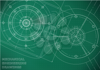 Mechanical engineering drawings. Vector background. Light green. Points