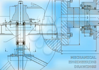 Mechanical engineering. Technical illustration. Backgrounds of engineering subjects. Technical design. Instrument making. Cover, banner, flyer. Blue