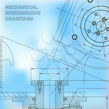 Mechanics. Technical design. Engineering style. Mechanical instrument making. Cover, flyer, banner. Blue
