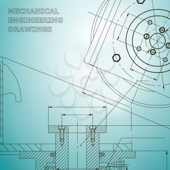 Mechanics. Technical design. Engineering style. Mechanical instrument making. Cover, flyer, banner. Light blue