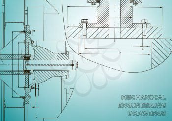 Technical illustration. Mechanical engineering. Backgrounds of engineering subjects. Technical design. Instrument making. Cover, banner, flyer, background. Corporate Identity. Light blue