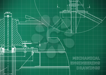 Mechanical engineering. Technical illustration. Light green background. Grid