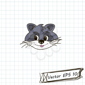 Style of children's drawing. Doodle drawing on a sheet of notebook. Raccoon