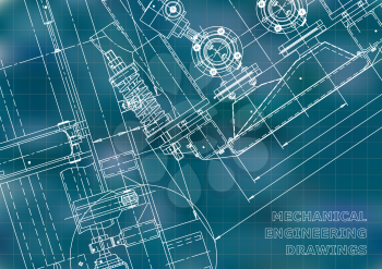 Blueprint. Vector engineering drawings. Mechanical instrument making. Technical abstract Blue background. Grid. Technical illustration, cover, banner