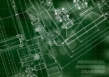 Blueprint. Vector engineering drawings. Mechanical instrument making. Technical abstract Green background. Grid. Technical illustration, cover, banner