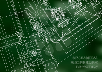 Blueprint. Vector engineering drawings. Mechanical instrument making. Technical abstract Green background. Points. Technical illustration, cover, banner