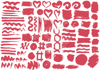 Love design elements. Vector heart. Red, pink stripes, grunge. Handmade. Original textures, hand draw. Brushes frames Valentine's Day