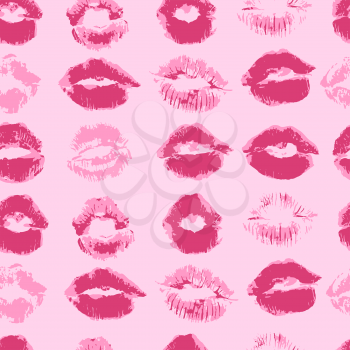 Seamless pattern. Hand drawing. Acrylic paints, brushes. Background for your creativity. Lips, kiss, lipstick. Pink background