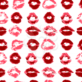 Seamless pattern. Hand drawing. Acrylic paints, brushes. Background for your creativity. Lips, kiss, lipstick. Red