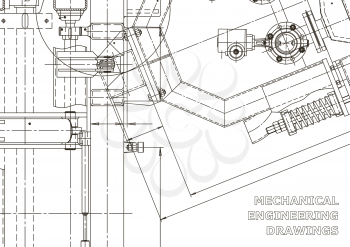 Vector engineering illustration. Mechanical engineering drawing. Instrument-making drawings. Computer aided design systems. Technical illustrations, backgrounds. Blueprint, diagram, plan, sketch