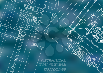 Vector illustration. Computer aided design system. Instrument-making. Blue background