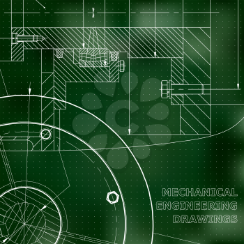 Backgrounds of engineering subjects. Technical illustration. Mechanical engineering. Technical design. Green background. Points