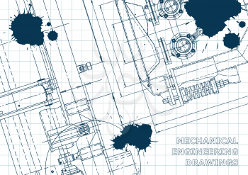 Blueprint. Vector engineering drawings. Mechanical instrument making. Technical abstract backgrounds. Blue Ink. Blots