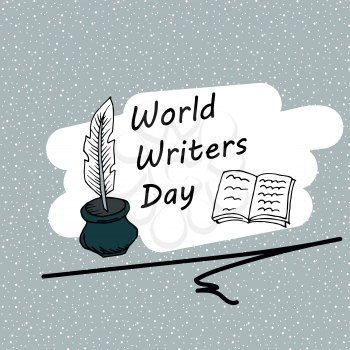 Festive pattern. World Writer Day. Postcard, banner, flyer. Greeting card. Doodle drawing. Hand drawing