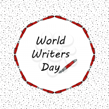 Festive pattern. World Writer Day. Postcard, banner, flyer. Greeting card. Doodle drawing. Hand drawing. Pens