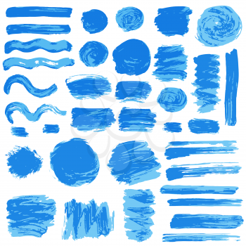 Collection of blue paint, ink, brush strokes, brushes lines grungy