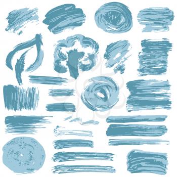 Collection of blue paint, ink, brush strokes, brushes, lines, grungy Waves circles Freehand