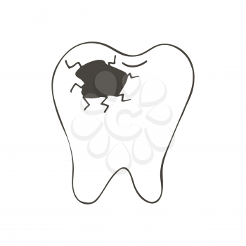 Contour Medical icon. Image isolated on white background. Vector illustration in hand draw style. Medical instrument. Sore tooth. Caries