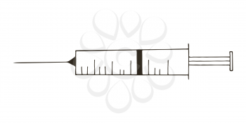 Contour medical icons. Vector illustration in hand draw style. Image is isolated on a white background. Medical instrument. Syringe, injection