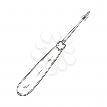 Contour Medical icon. Vector illustration in hand draw style. Image isolated on white background. Medical instrument. Dental brush