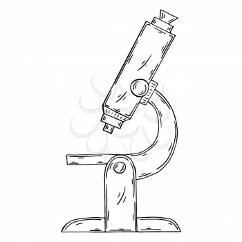 Contour Medical icon. Vector illustration in hand draw style. Image isolated on white background. Medical instrument. Microscope