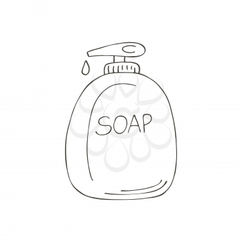 Contour Medical icon. Vector illustration in hand draw style. Isolated. Medical instrument. Liquid soap
